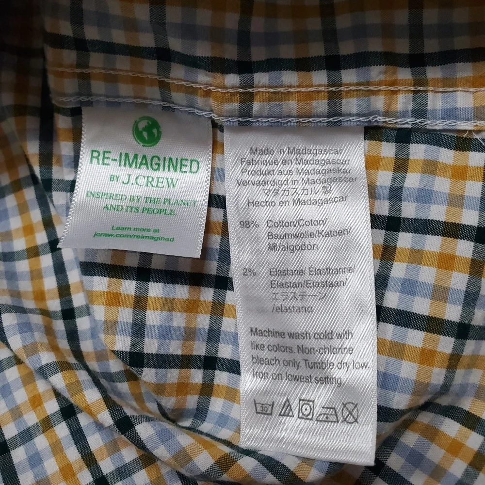 JCrew Flex Washed Green Yellow Plain Button Up Men's Cotton Shirt Size Large